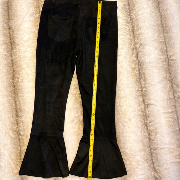 Bell Bottom Classic Retro High Waist Cropped Flared Raw Hem Pants Black - Picture 9 of 13